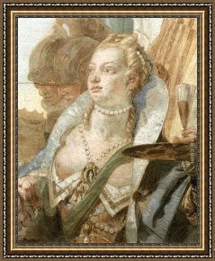 Cleopatra Testing Poisons on Condemned Prisoners Cropped Framed Paintings - The Banquet of Cleopatra [detail #2] by Giovanni Battista Tiepolo